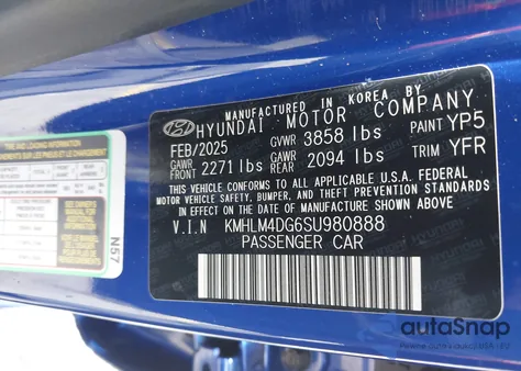 2025 Hyundai Elantra Sel Sport из США, поврежденный, VIN KMHLM4DG6SU980888